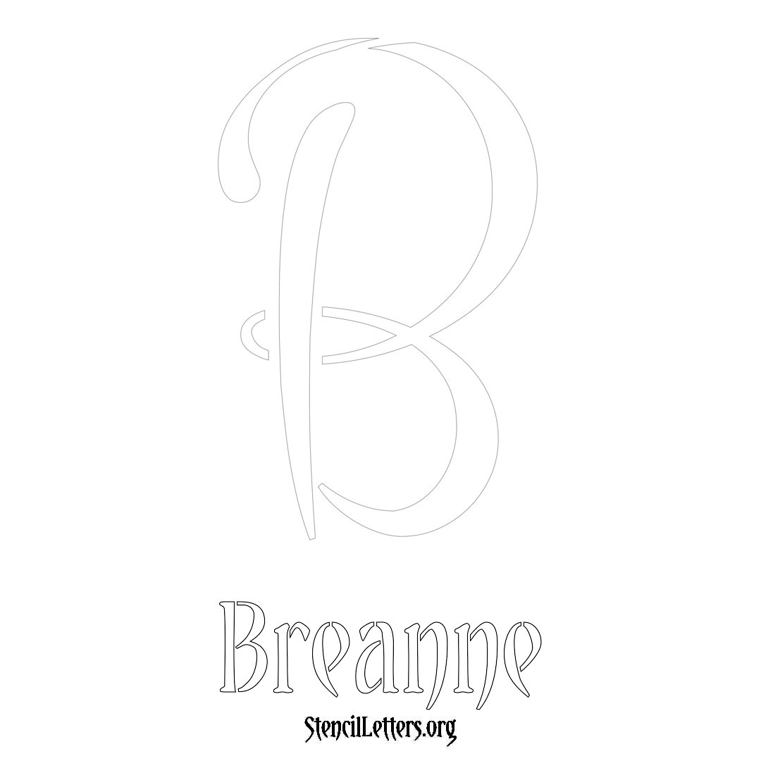 Breanne printable name initial stencil in Vintage Brush Lettering