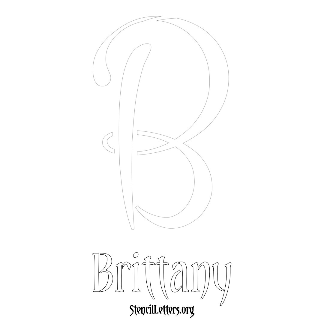 Brittany printable name initial stencil in Vintage Brush Lettering