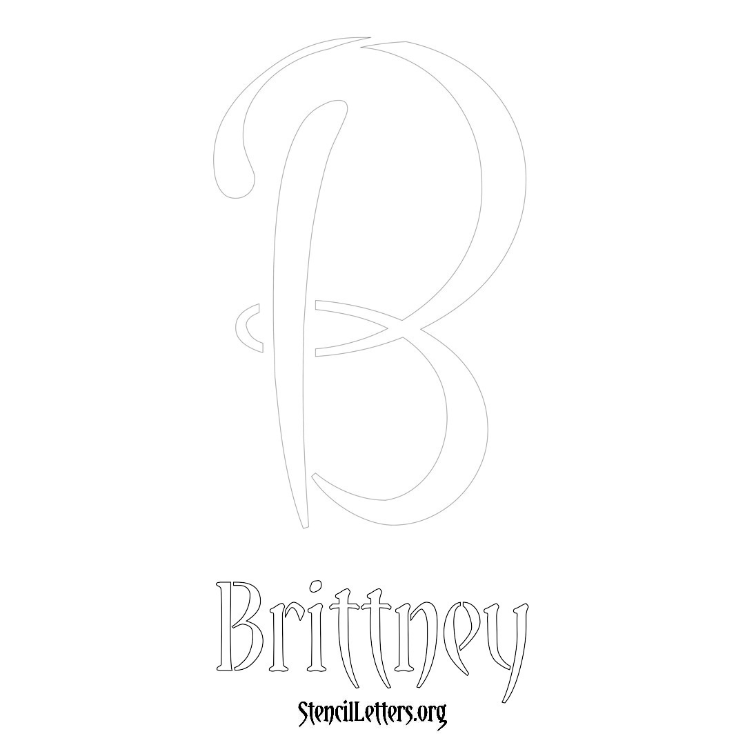 Brittney printable name initial stencil in Vintage Brush Lettering