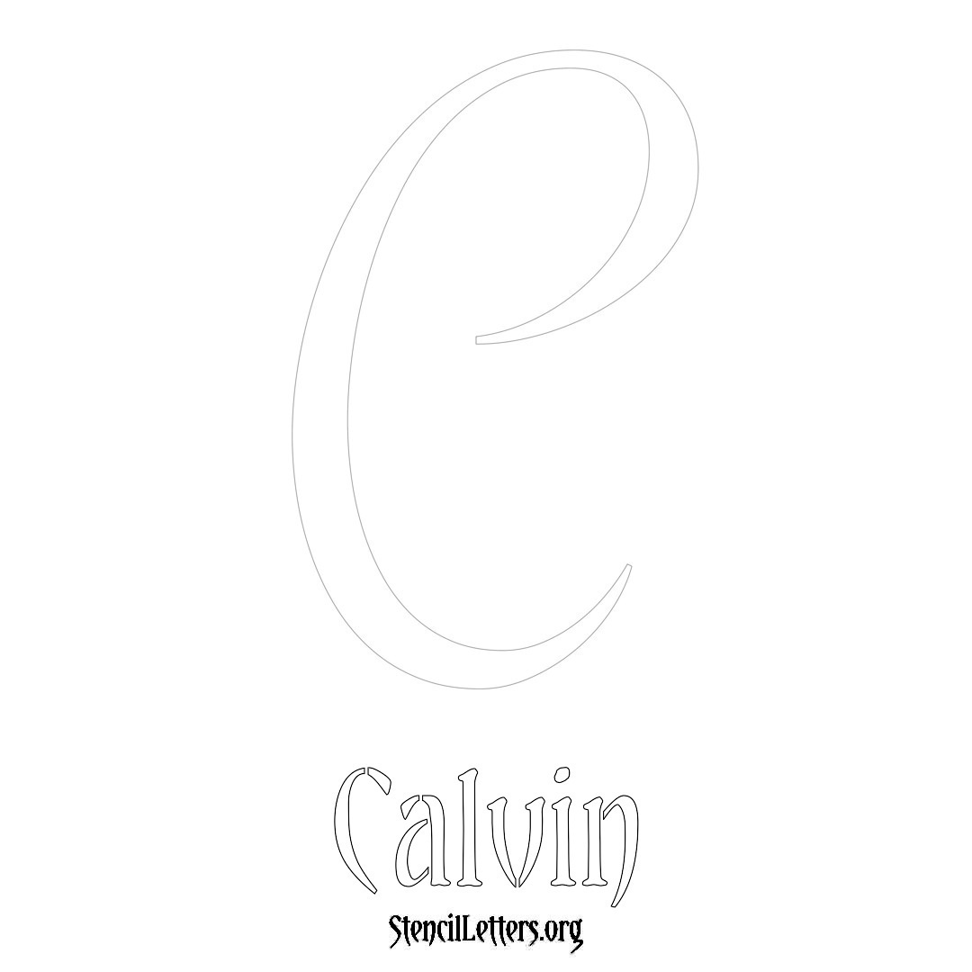 Calvin printable name initial stencil in Vintage Brush Lettering