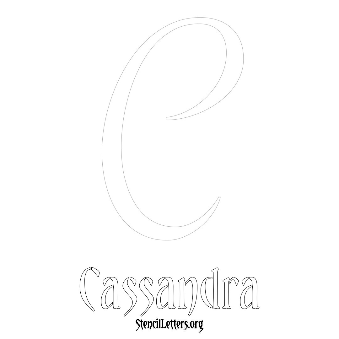 Cassandra printable name initial stencil in Vintage Brush Lettering