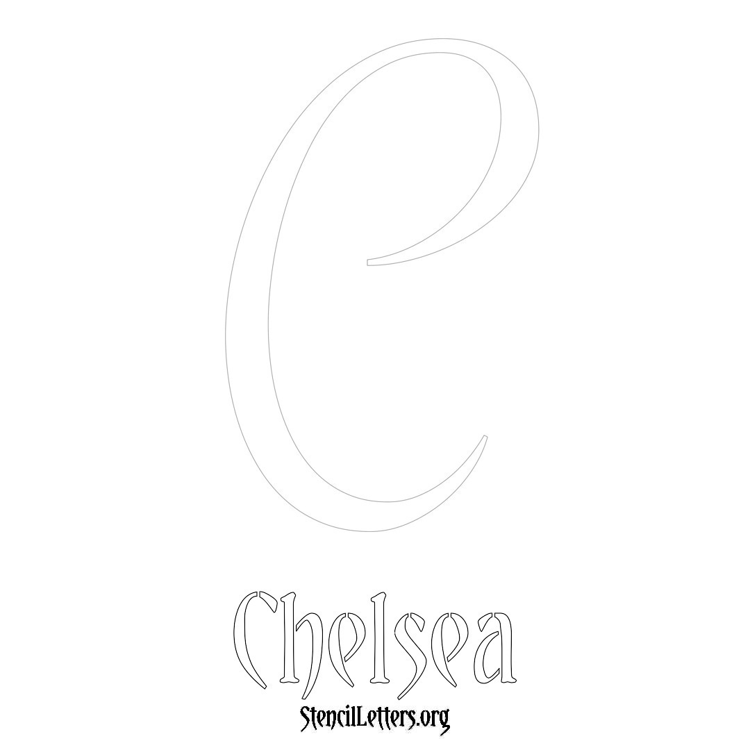 Chelsea printable name initial stencil in Vintage Brush Lettering