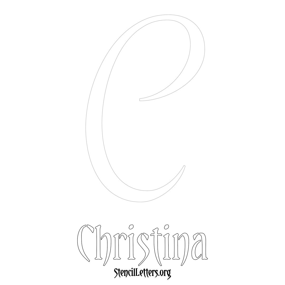 Christina printable name initial stencil in Vintage Brush Lettering