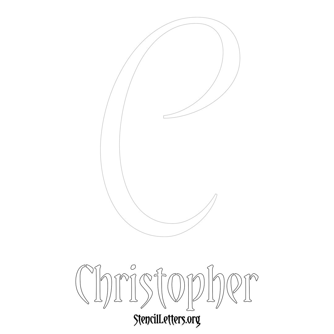 Christopher printable name initial stencil in Vintage Brush Lettering
