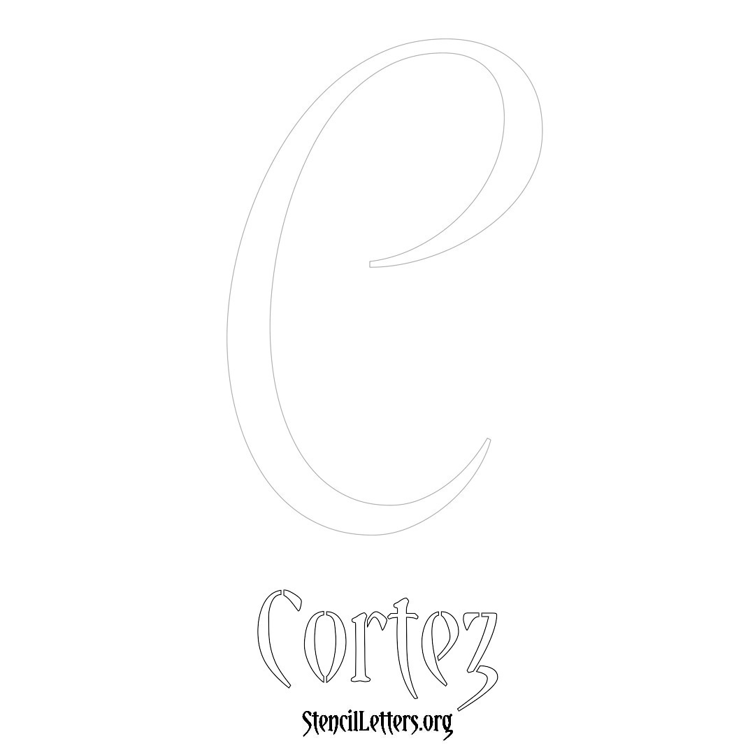 Cortez printable name initial stencil in Vintage Brush Lettering