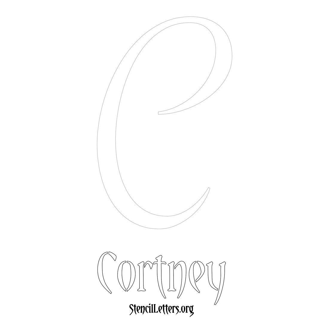 Cortney printable name initial stencil in Vintage Brush Lettering
