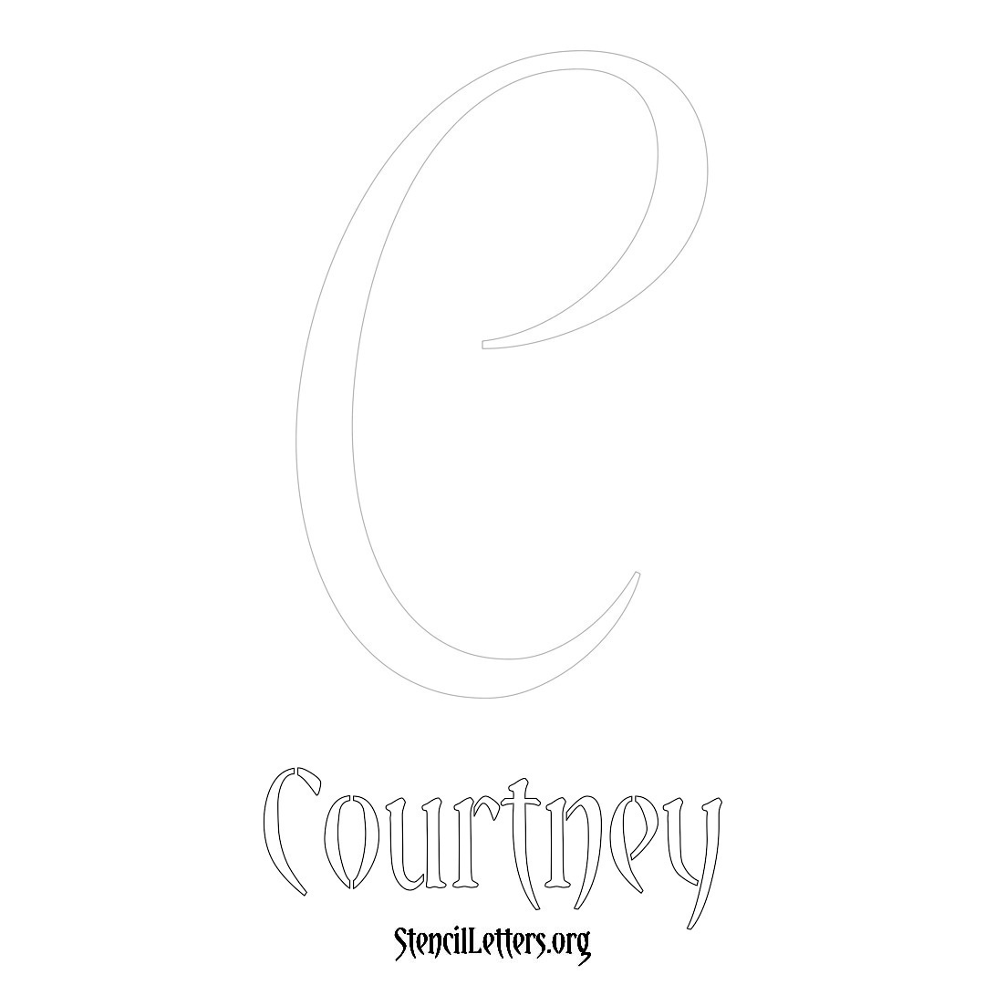 Courtney printable name initial stencil in Vintage Brush Lettering