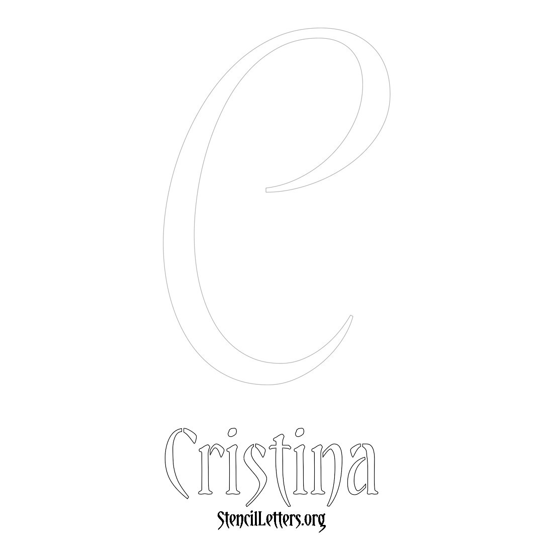 Cristina printable name initial stencil in Vintage Brush Lettering