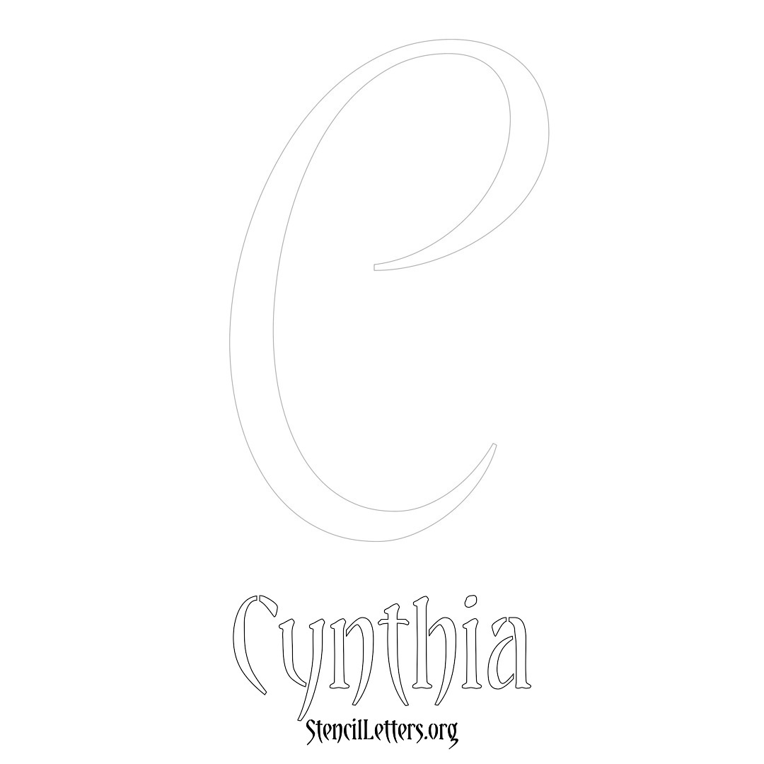 Cynthia printable name initial stencil in Vintage Brush Lettering