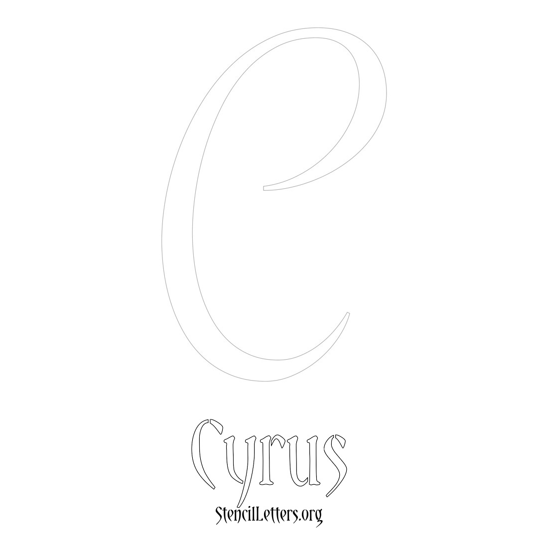 Cyrus printable name initial stencil in Vintage Brush Lettering