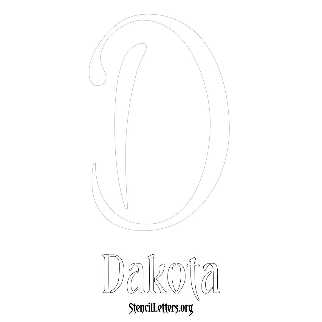 Dakota printable name initial stencil in Vintage Brush Lettering