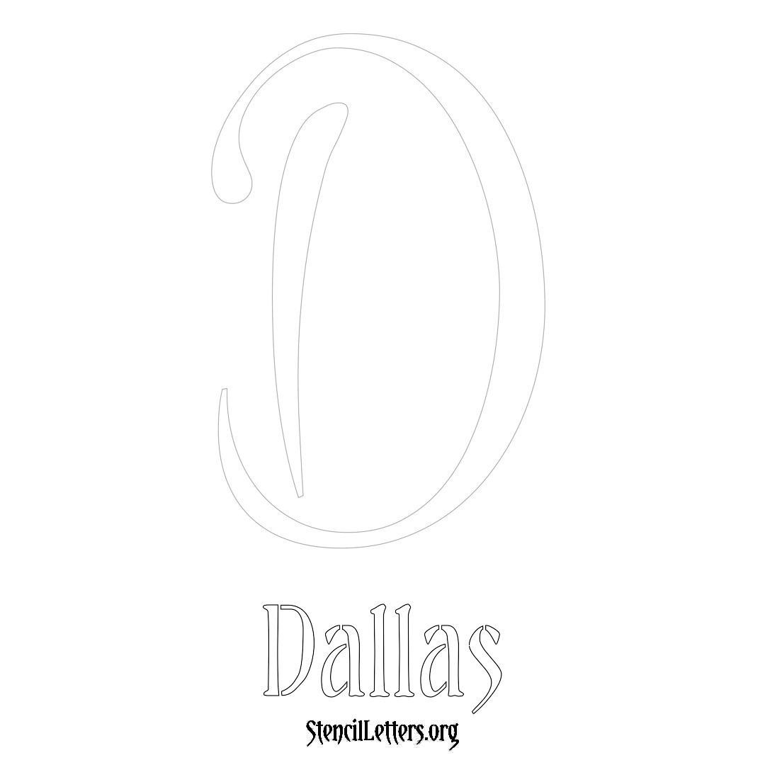 Dallas printable name initial stencil in Vintage Brush Lettering