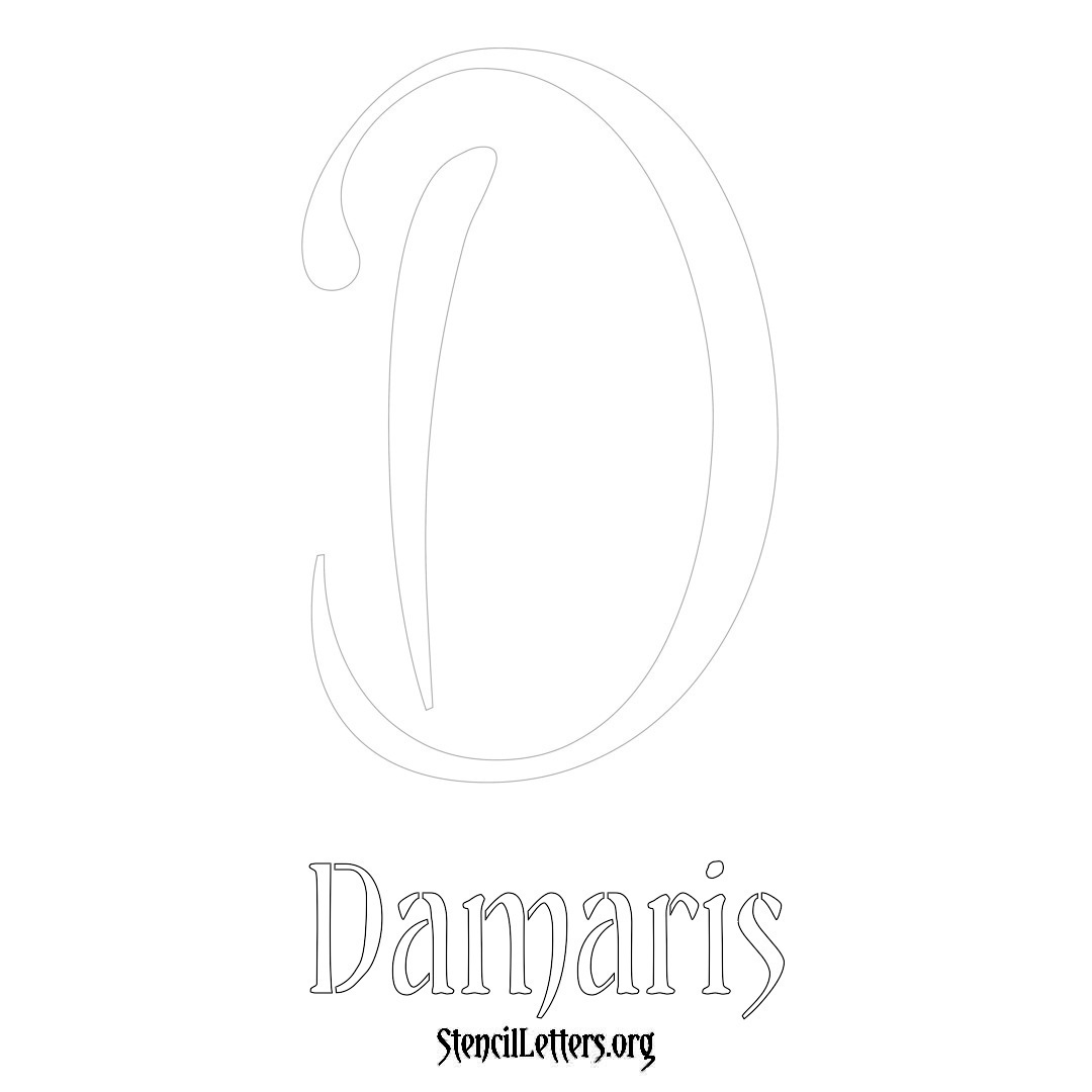 Damaris printable name initial stencil in Vintage Brush Lettering
