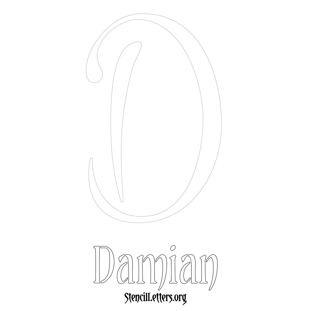 Damian printable name initial stencil in Vintage Brush Lettering