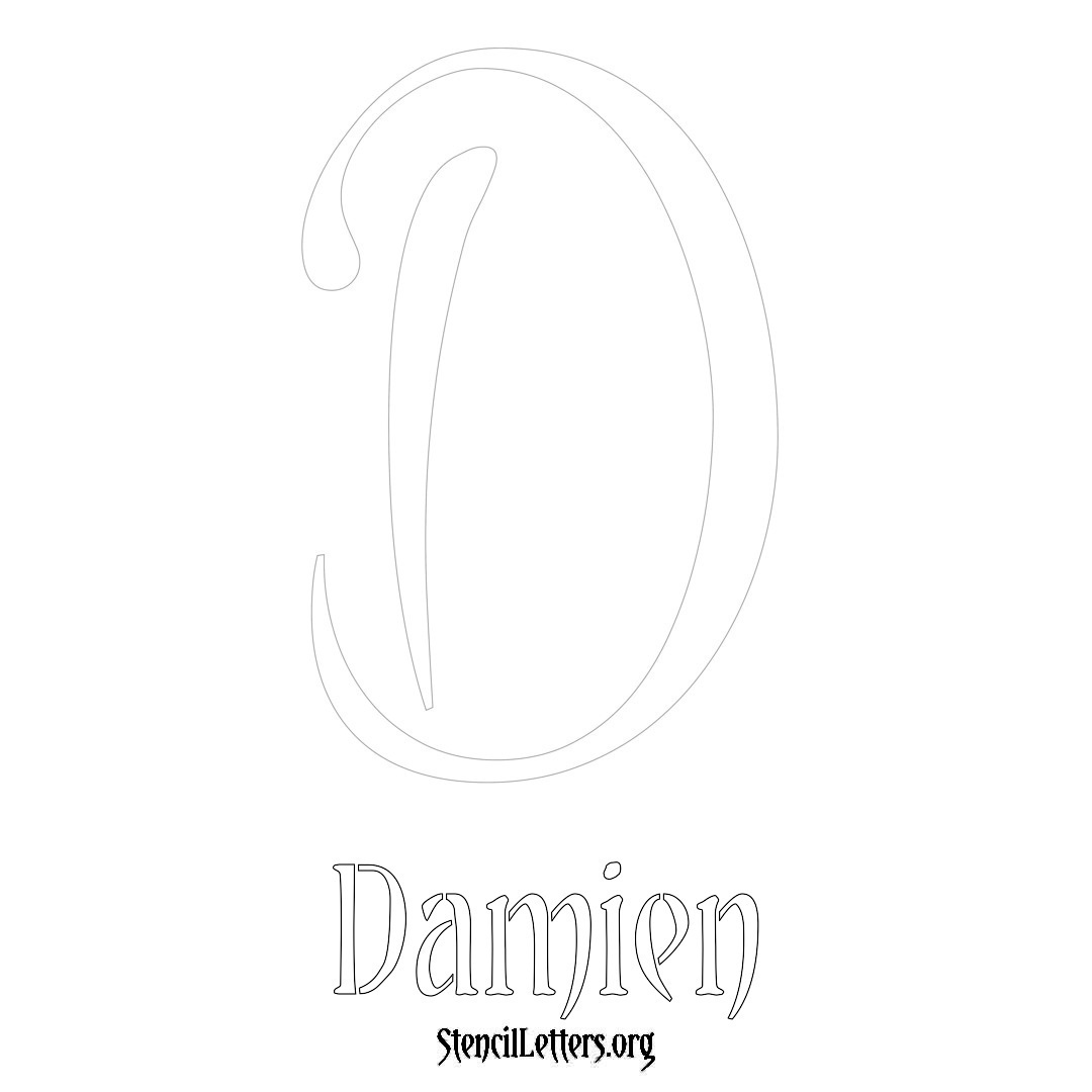 Damien printable name initial stencil in Vintage Brush Lettering