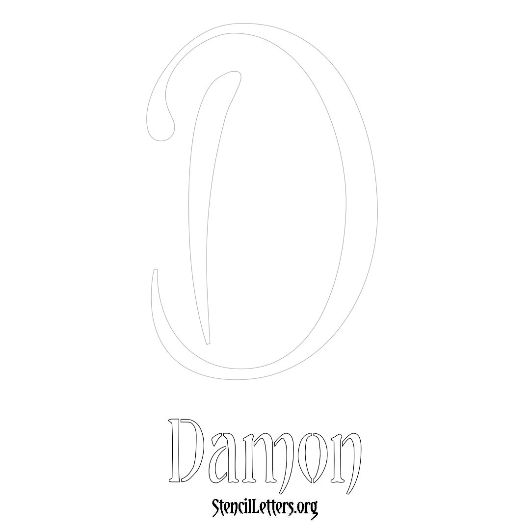 Damon printable name initial stencil in Vintage Brush Lettering