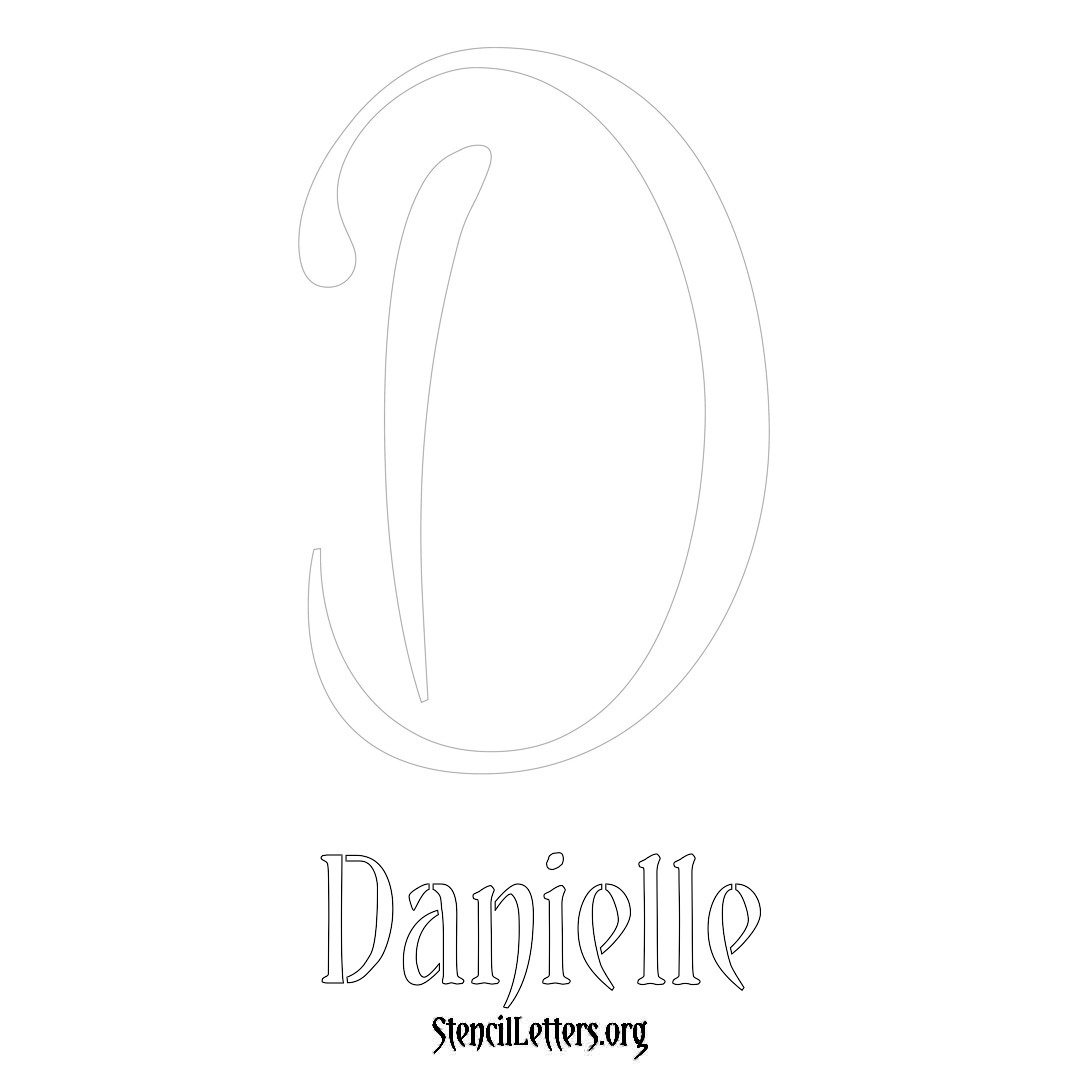 Danielle printable name initial stencil in Vintage Brush Lettering