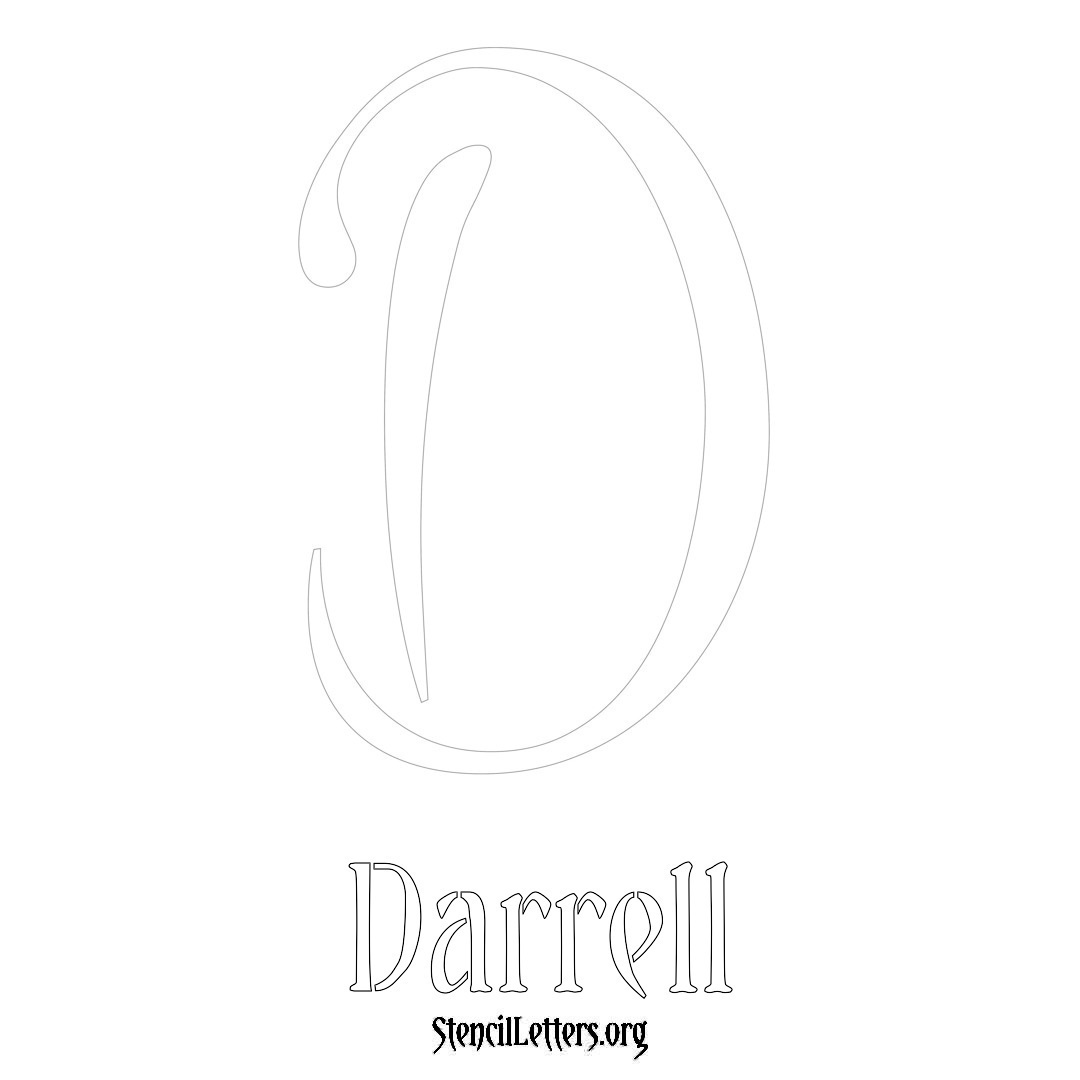 Darrell printable name initial stencil in Vintage Brush Lettering