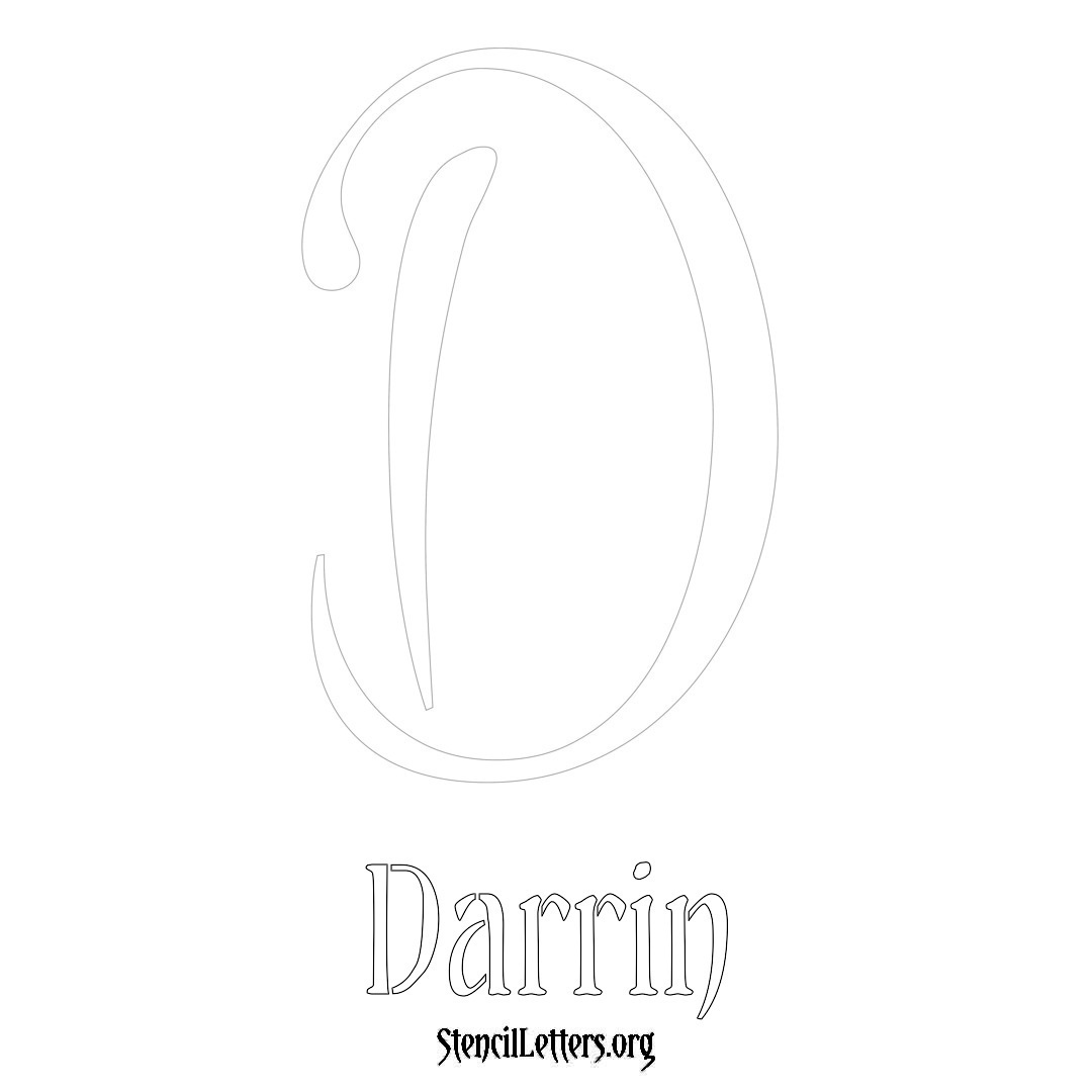 Darrin printable name initial stencil in Vintage Brush Lettering