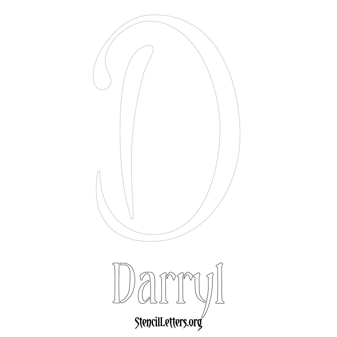 Darryl printable name initial stencil in Vintage Brush Lettering