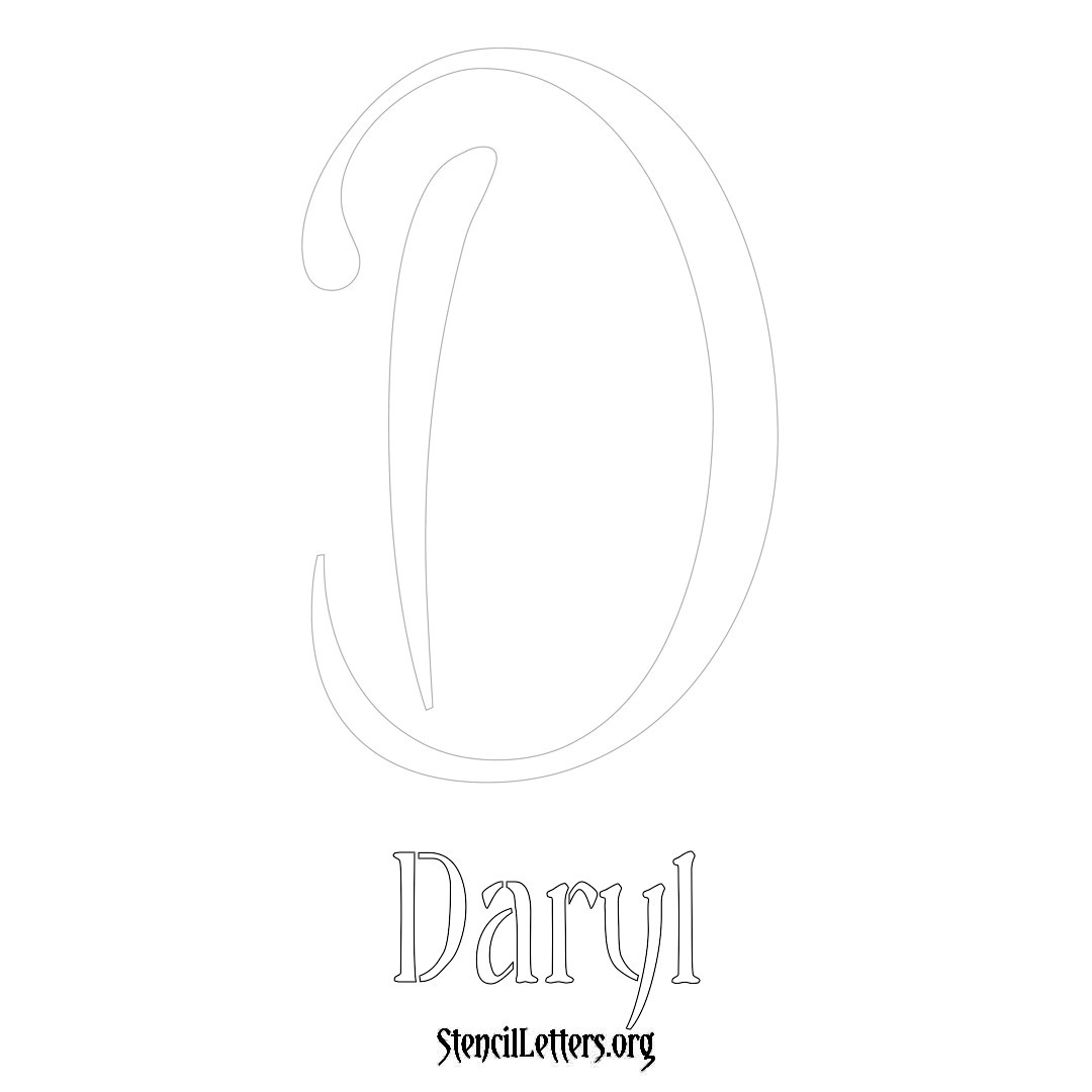 Daryl printable name initial stencil in Vintage Brush Lettering