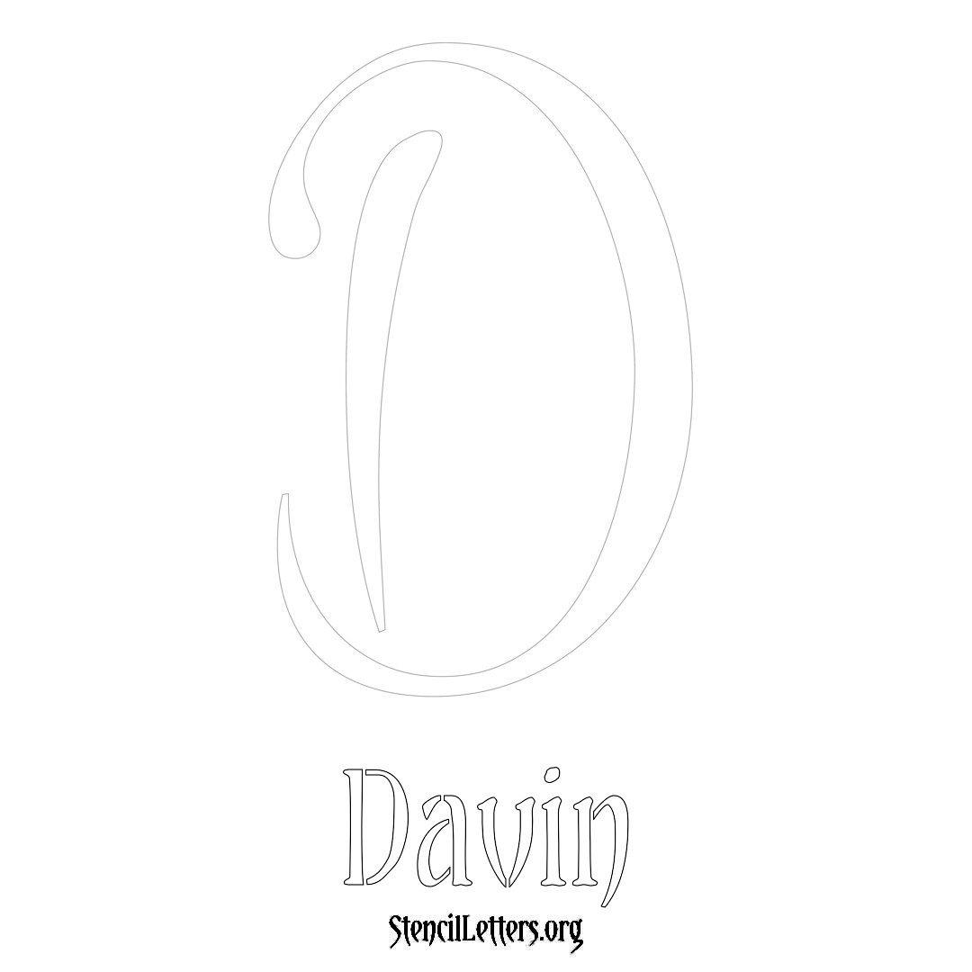 Davin printable name initial stencil in Vintage Brush Lettering