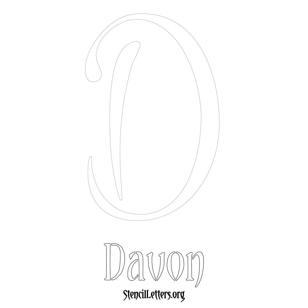 Davon printable name initial stencil in Vintage Brush Lettering