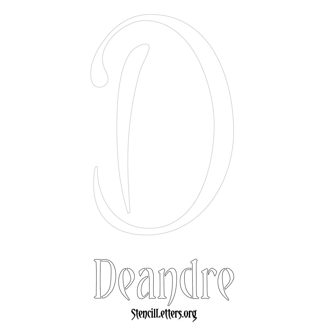 Deandre printable name initial stencil in Vintage Brush Lettering