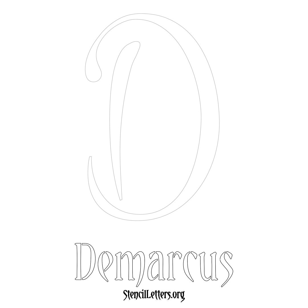 Demarcus printable name initial stencil in Vintage Brush Lettering