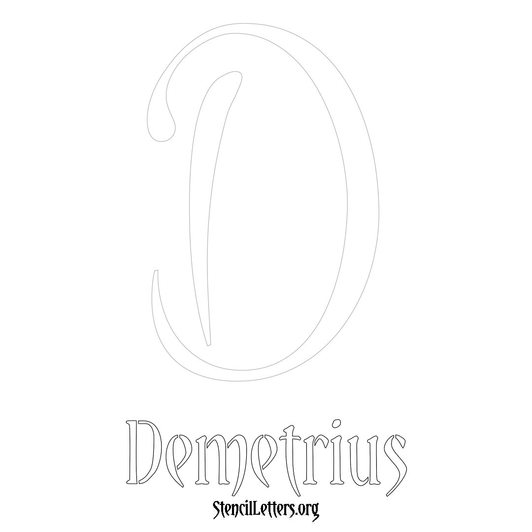 Demetrius printable name initial stencil in Vintage Brush Lettering