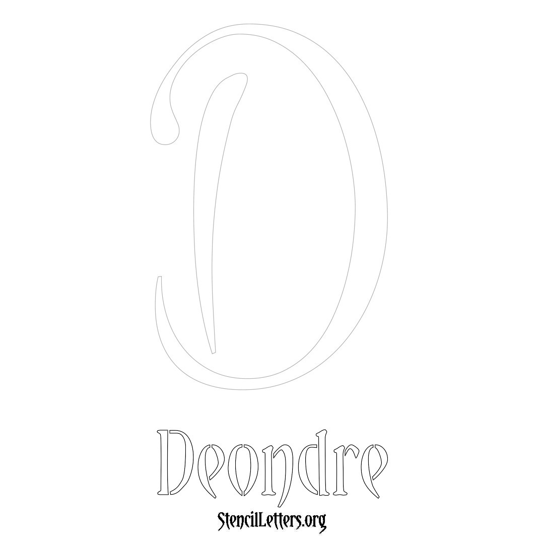 Deondre printable name initial stencil in Vintage Brush Lettering