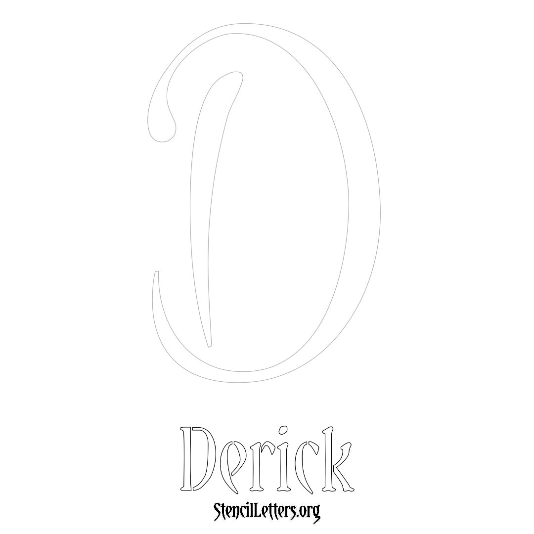 Derick printable name initial stencil in Vintage Brush Lettering