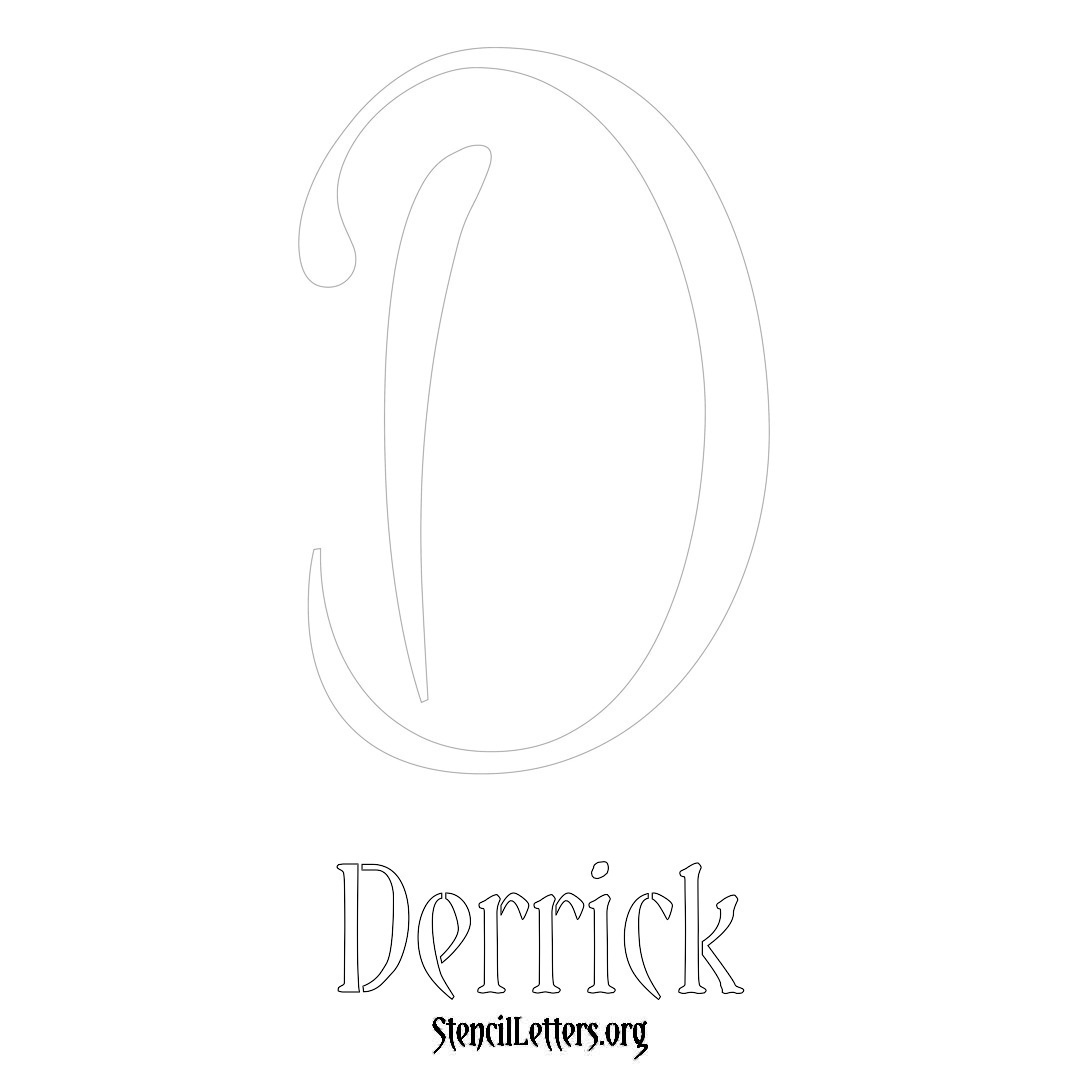 Derrick printable name initial stencil in Vintage Brush Lettering