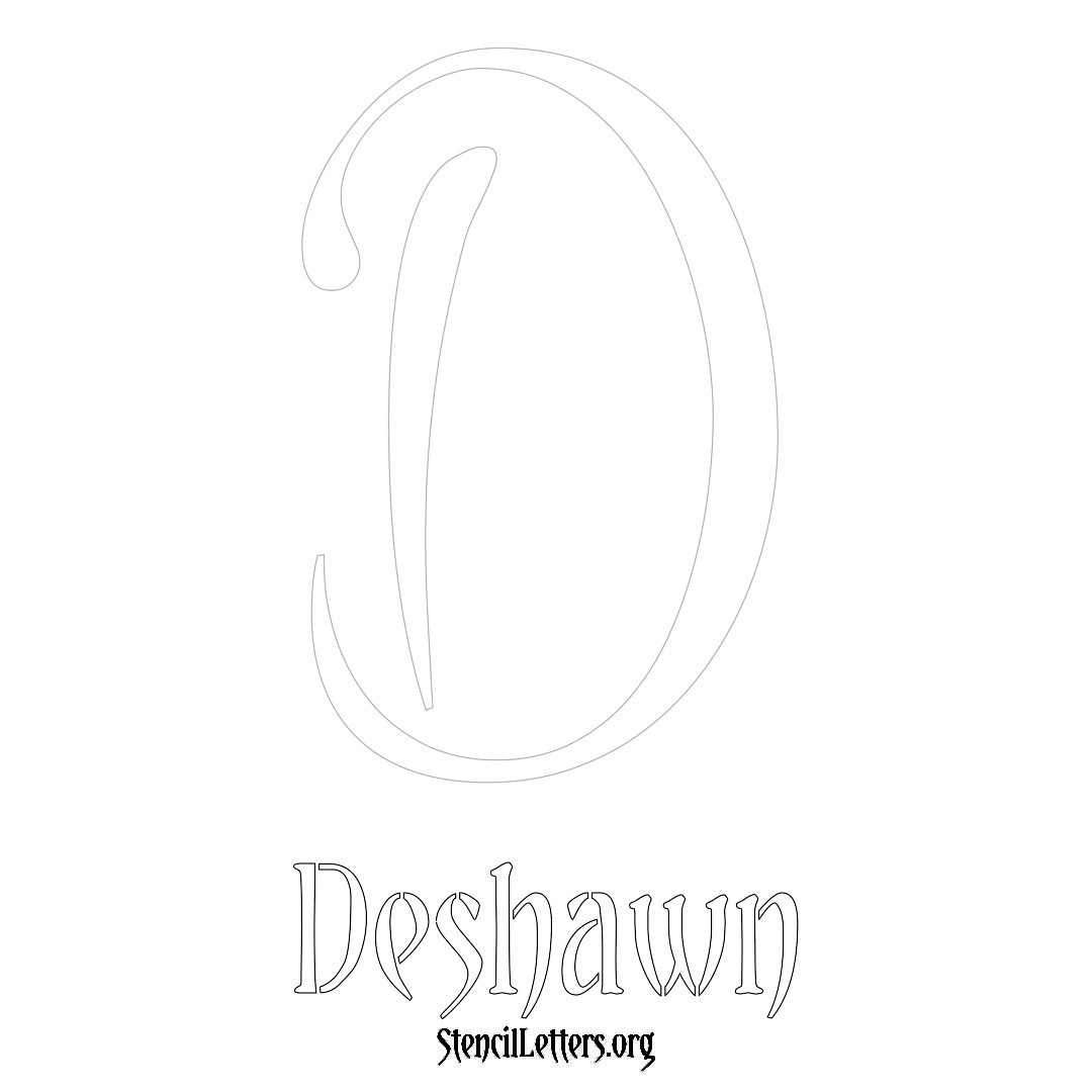 Deshawn printable name initial stencil in Vintage Brush Lettering