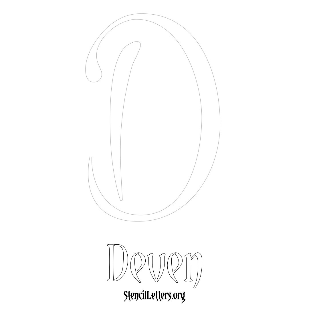 Deven printable name initial stencil in Vintage Brush Lettering