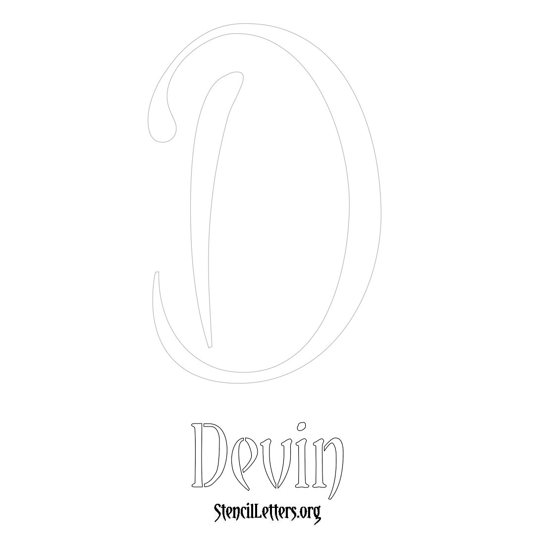 Devin printable name initial stencil in Vintage Brush Lettering