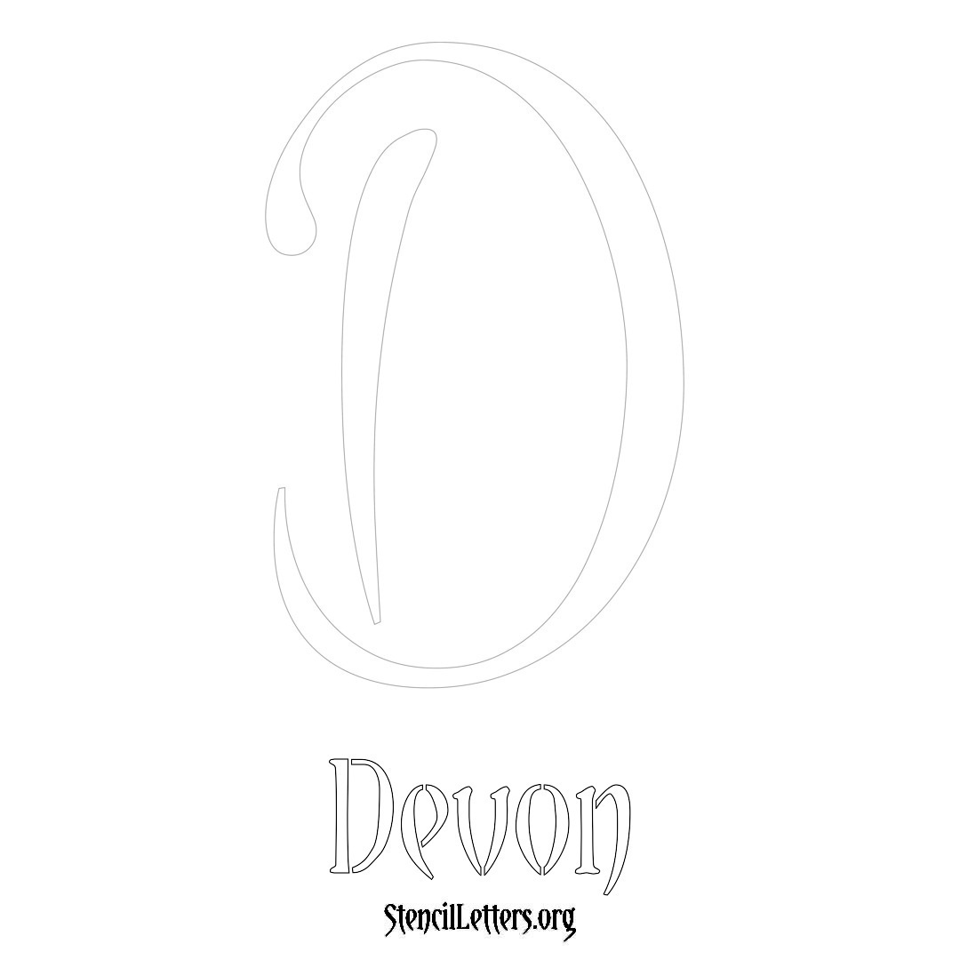 Devon printable name initial stencil in Vintage Brush Lettering