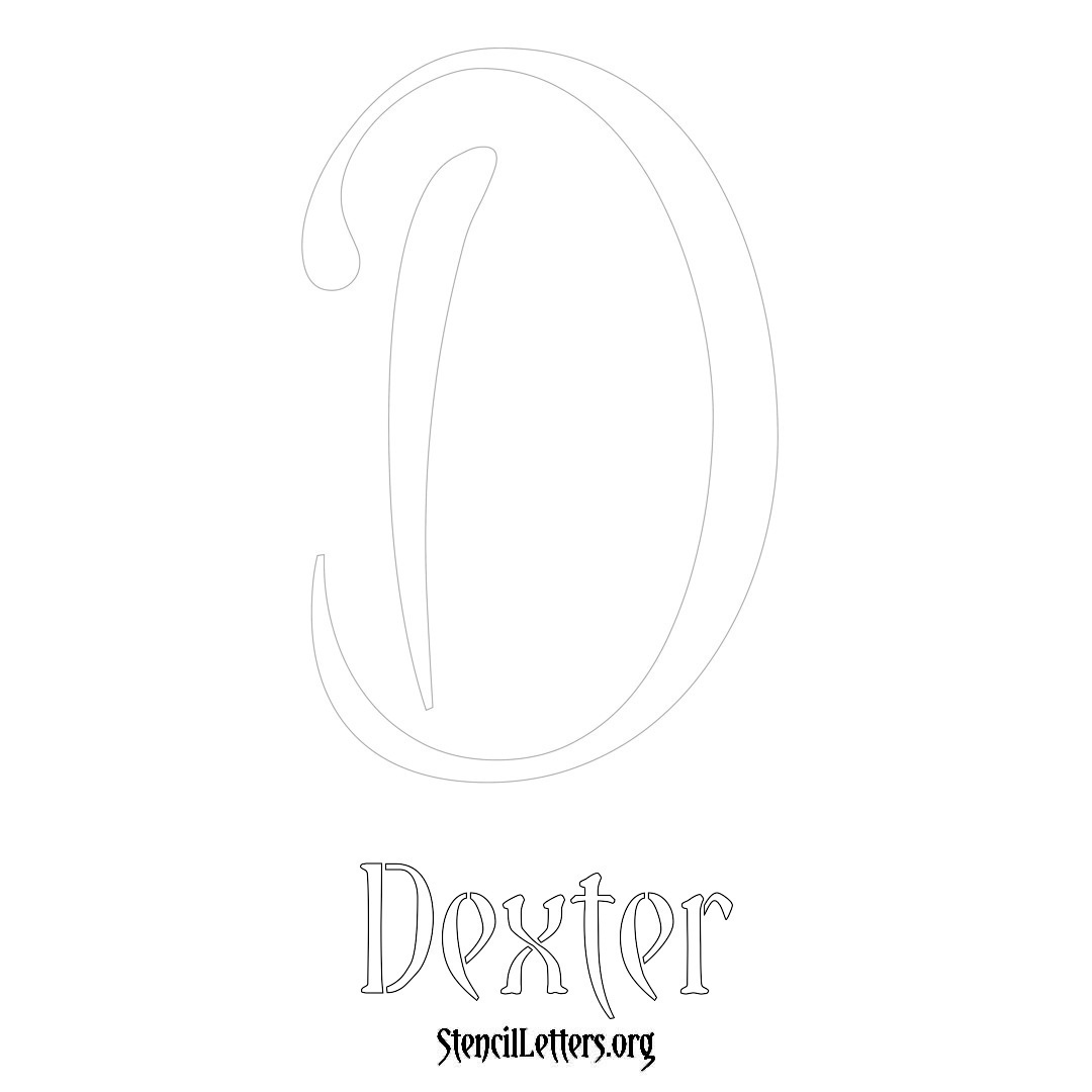 Dexter printable name initial stencil in Vintage Brush Lettering