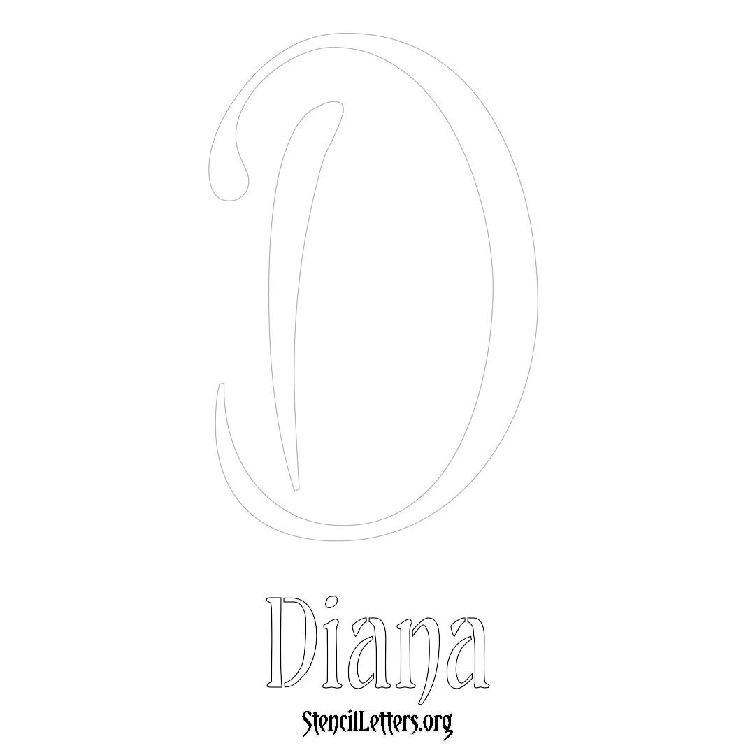 Diana printable name initial stencil in Vintage Brush Lettering