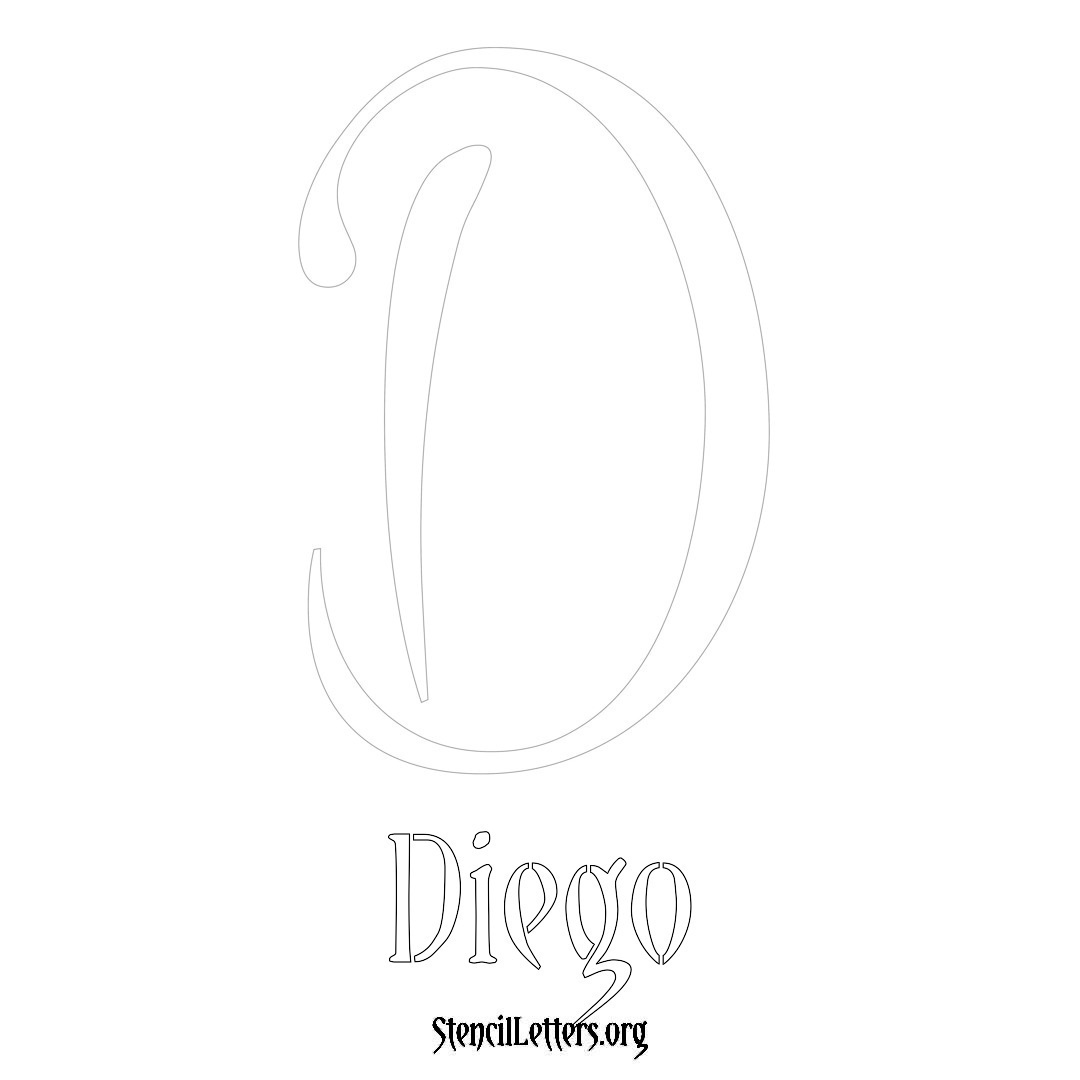 Diego printable name initial stencil in Vintage Brush Lettering