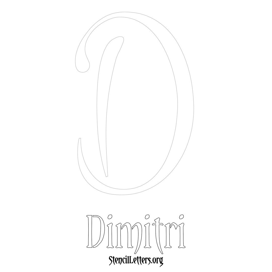 Dimitri printable name initial stencil in Vintage Brush Lettering