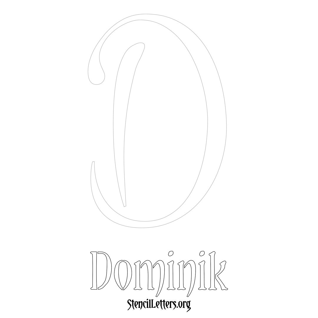 Dominik printable name initial stencil in Vintage Brush Lettering