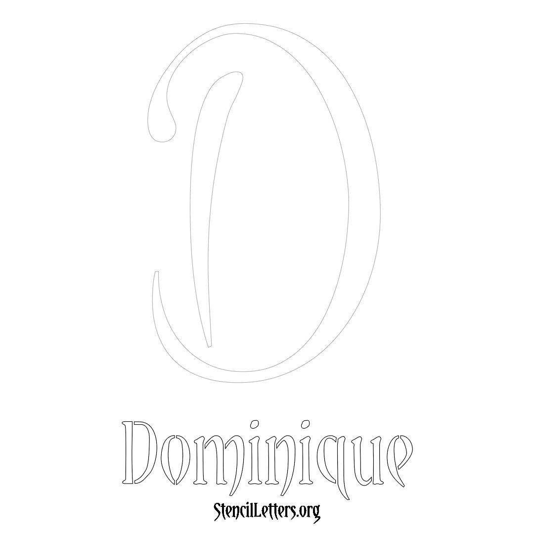Dominique printable name initial stencil in Vintage Brush Lettering