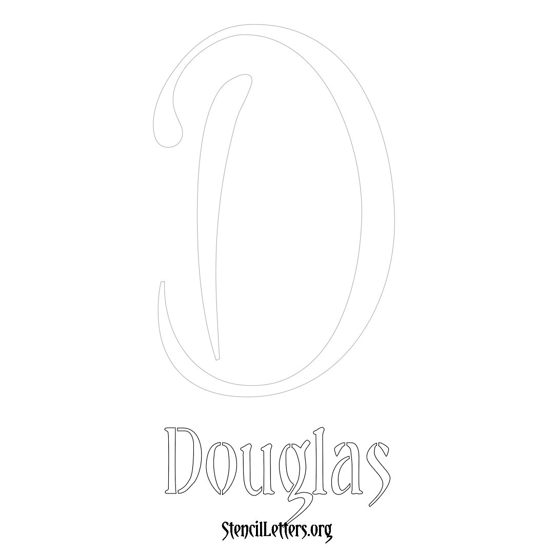 Douglas printable name initial stencil in Vintage Brush Lettering