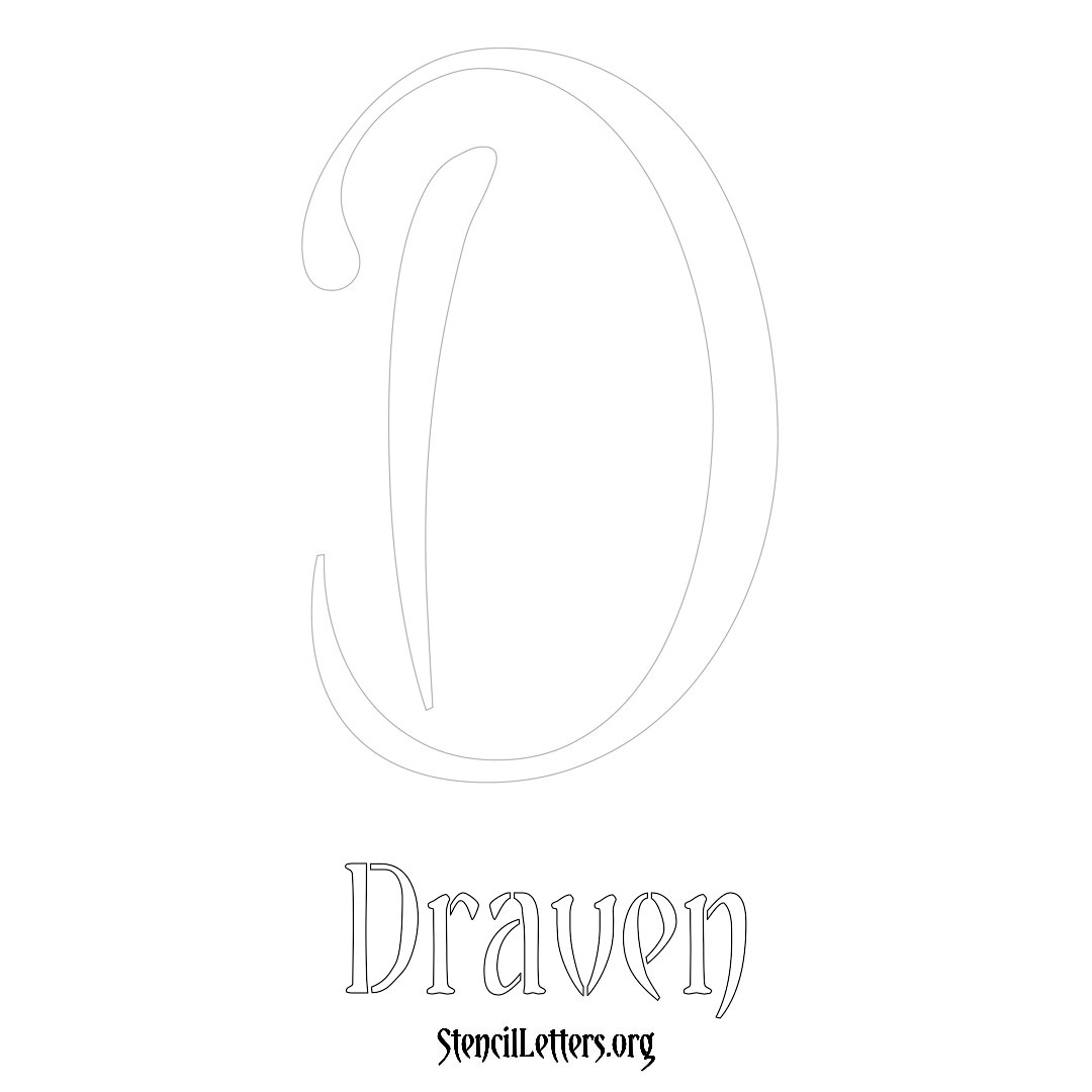 Draven printable name initial stencil in Vintage Brush Lettering