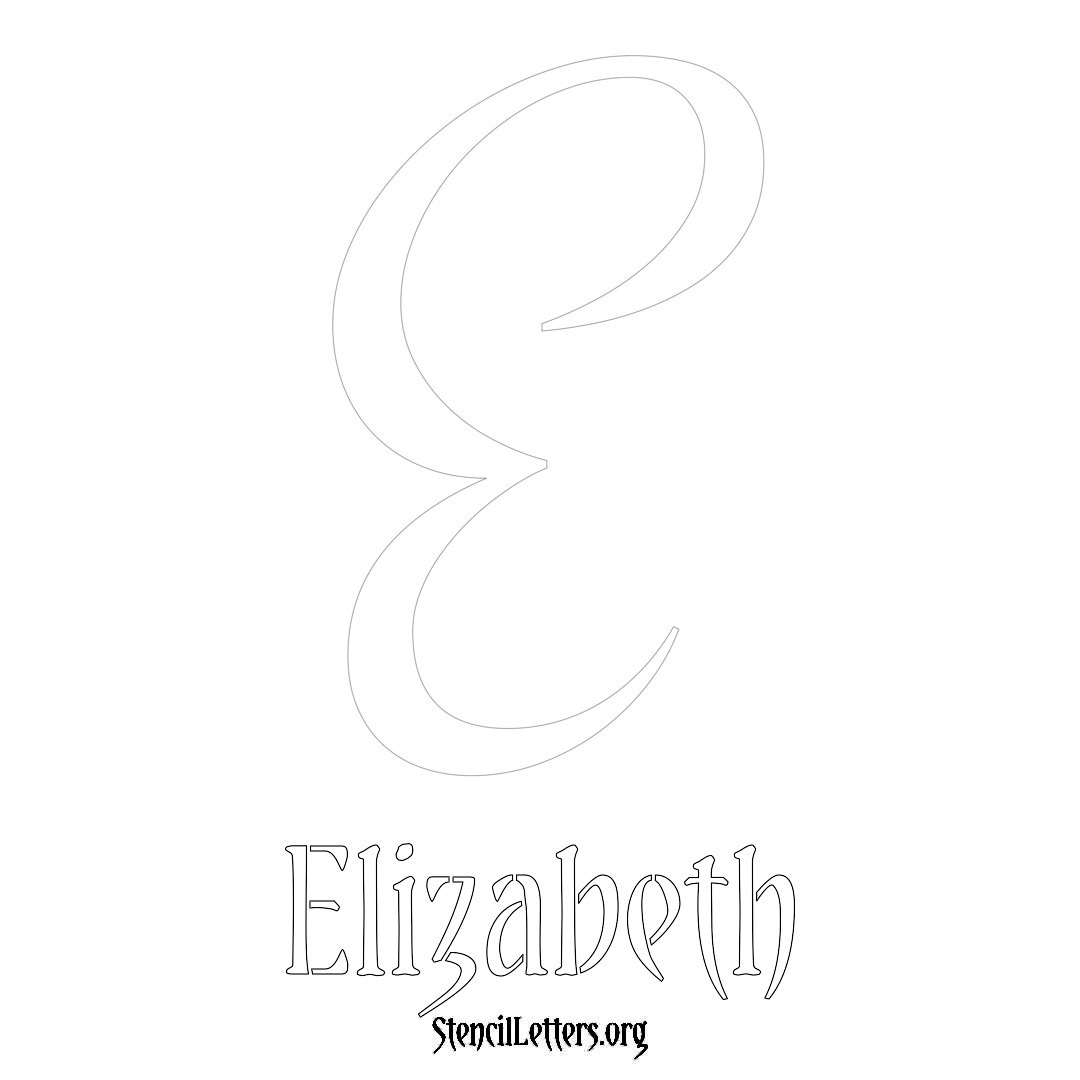 Elizabeth printable name initial stencil in Vintage Brush Lettering