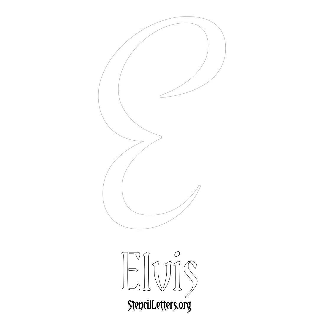 Elvis printable name initial stencil in Vintage Brush Lettering
