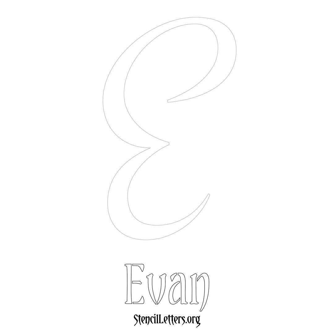 Evan printable name initial stencil in Vintage Brush Lettering