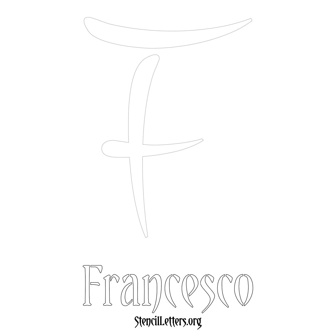 Francesco printable name initial stencil in Vintage Brush Lettering