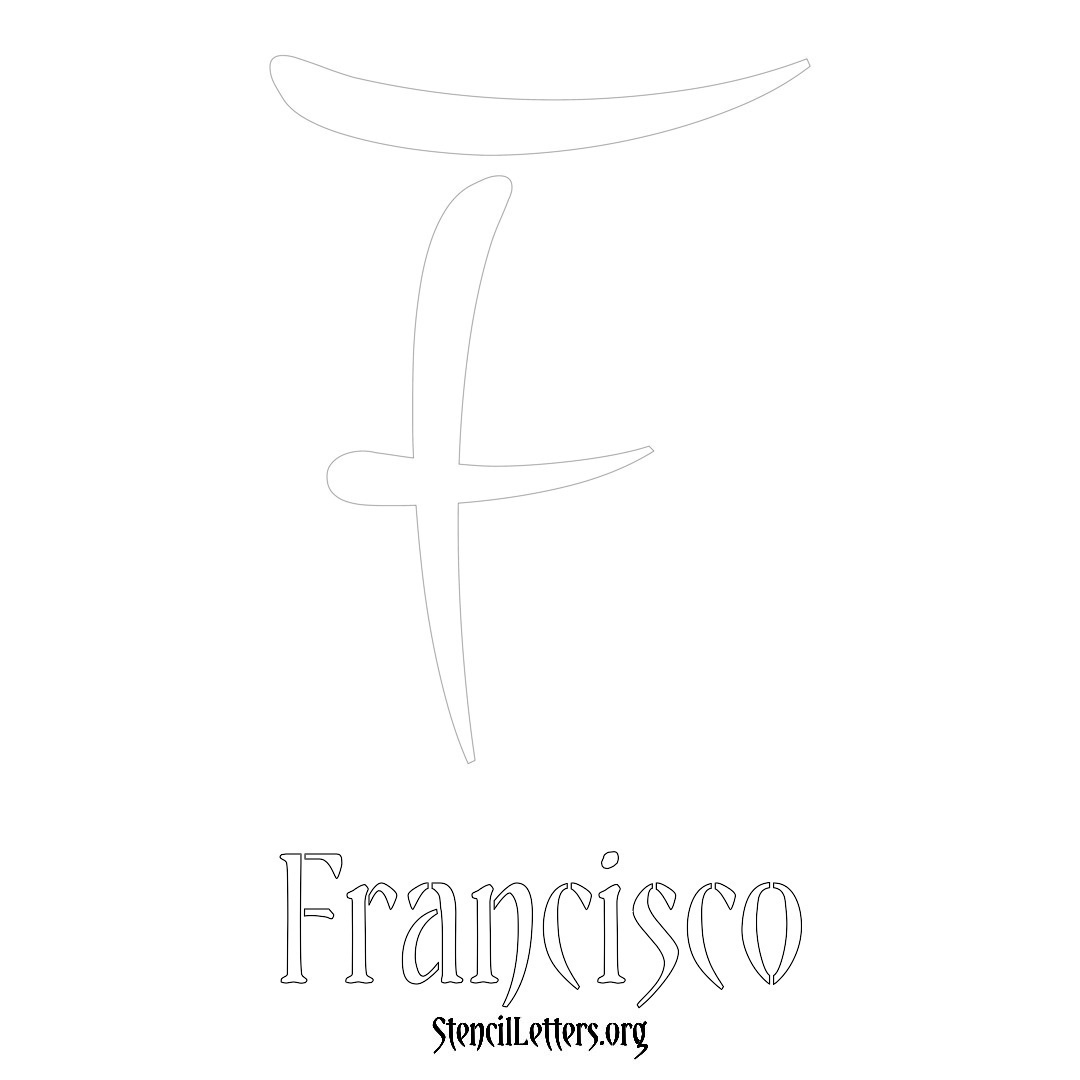 Francisco printable name initial stencil in Vintage Brush Lettering